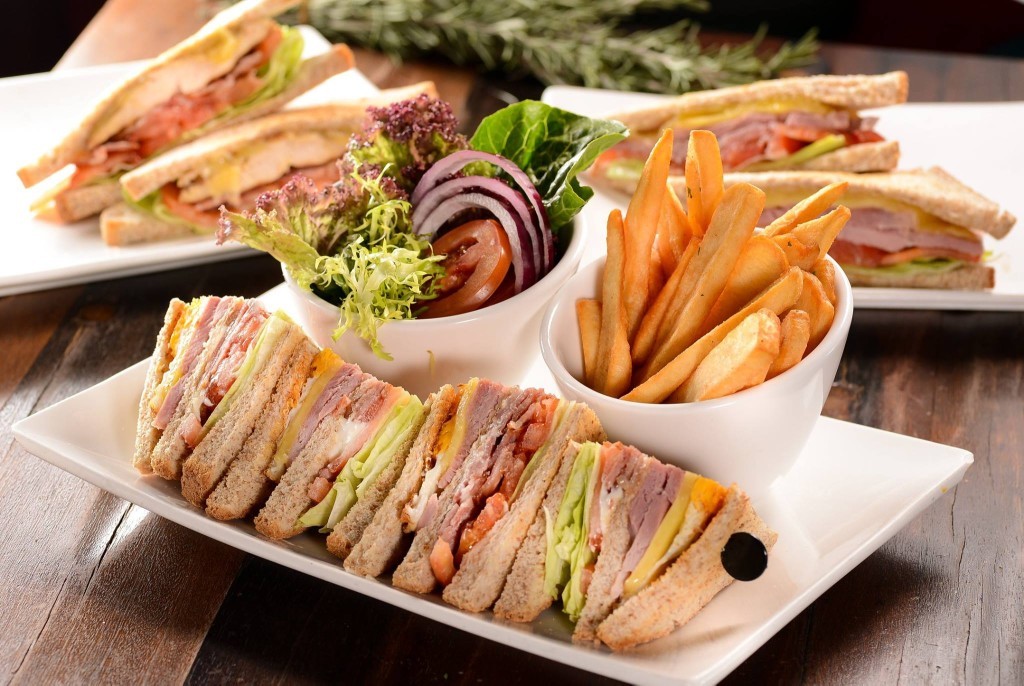 Club sandwich and fries